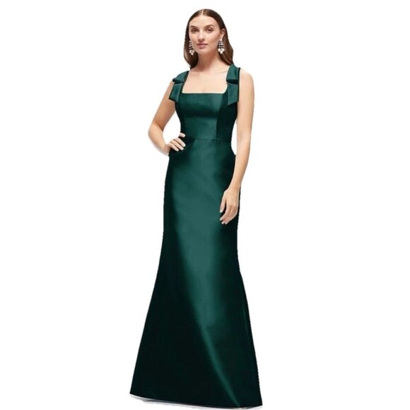 ALFRED SUNG Evergreen Satin Fit & Flare Maxi Dress Sz 8 NWT - Picture 1 of 8